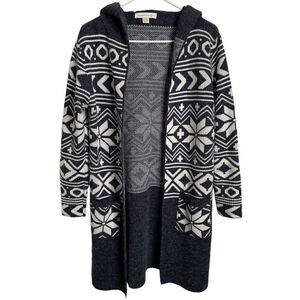 Monteau Womens Fair Isle Cardigan S Navy Long Sleeve Open Front Hygge Duster
